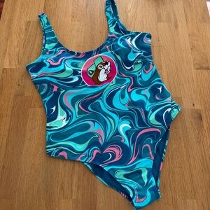 Buc-ee's LARGE Teal Swirl One Piece Bathing Suit NEW